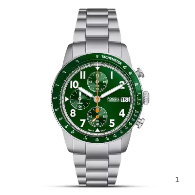 Fossil Sport Tourer Chronograph Stainless Steel Bracelet Green Dial Men’s Watch 